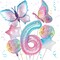 Butterfly Birthday Balloons – 6th Birthday Decorations for Girls, Gradient Pink Foil Balloons, Giant Number 6 Mylar Balloon, Butterfly Theme Party Supplies (Colorful - 6)